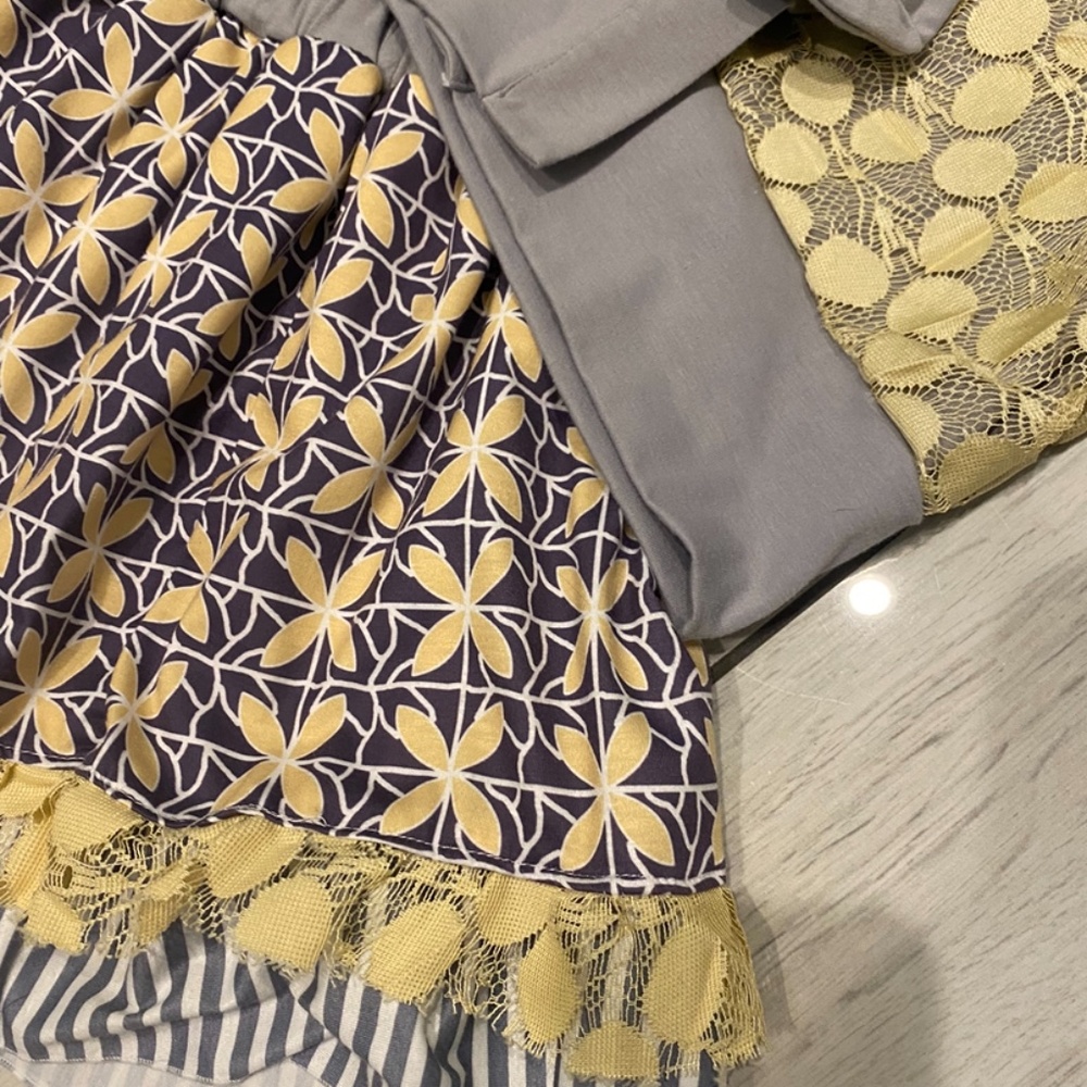 Size 10 Girl gray and yellow lace set